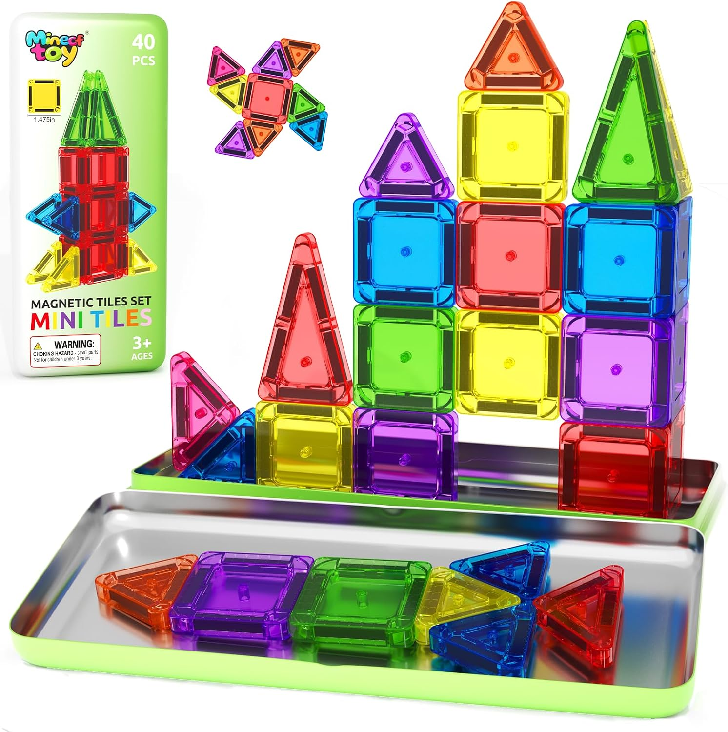 40PCS Mini Magnetic Tiles Toddler Travel Essentials Toys with Case Set, Magnetic Building Blocks Kids Games, Montessori Preschool Education Sensory Toys for 3 4 5 Year Old Boys Girls Birthday Gifts