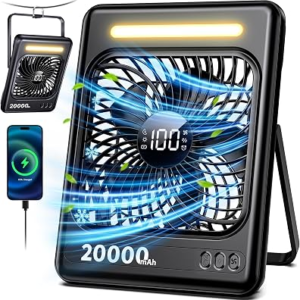 20000mAh Battery Powered Fan Ultra-Slim Travel Fan 5 Speeds Portable Rechargeable Fan with LED Lantern