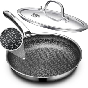 OATOFP Non Stick Frying Pans 12 inch, Hybrid Improved Version Frying Pan Nonstick with Lid, Stainless Steel Skillet, Dishwasher and Oven-Safe Chef & Quiche Pans, PFOA Free Cookware