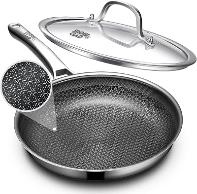 OATOFP Non Stick Frying Pans 12 inch, Hybrid Improved Version Frying Pan Nonstick with Lid, Stainless Steel Skillet, Dishwasher and Oven-Safe Chef & Quiche Pans, PFOA Free Cookware