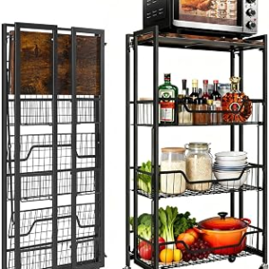 GARVEE 4-Tier Wooden Folding Storage Shelf Cart