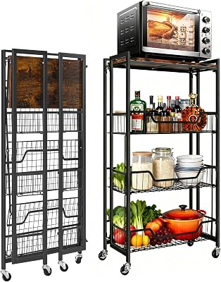 GARVEE 4-Tier Wooden Folding Storage Shelf Cart