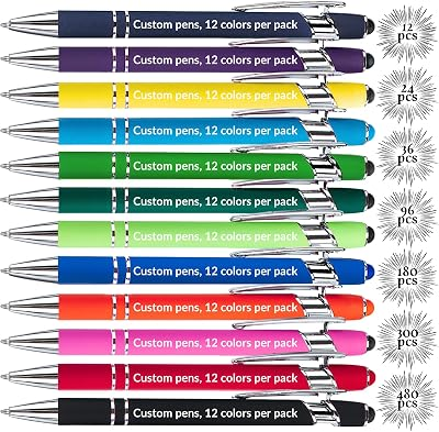 Up to 480 Pcs Personalized Pens in Bulk, Custom Metallic Printed Name with Black Ink, Customized Pens Bulk with Stylus-Great Gift Ideas(Silver 12 Colors)