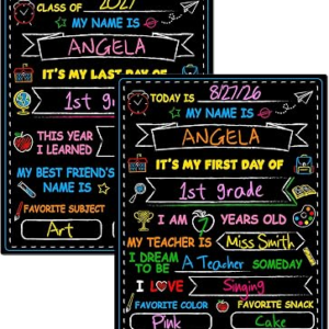 First & Last Day of School Chalkboard, Double Sided First Day School Sign | 14 X 11 In, Personalized Paper Back to School Supplies, Easy Clean and Write, Blank School Sign for Kids Memories