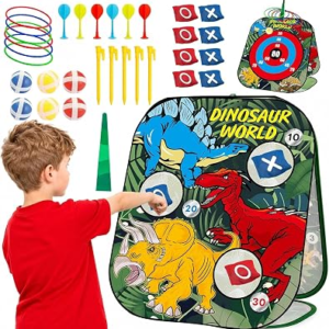 EagleStone 5-in-1 Dinosaur Bean Bag Toss Game,Cornhole Board Toys for Kids | Family Party Party Supplies, Carnival Outside Yard Backyard Beach Lawn Games Toy for Kid Boys Girls Ages 3-12 Birthday Gifts