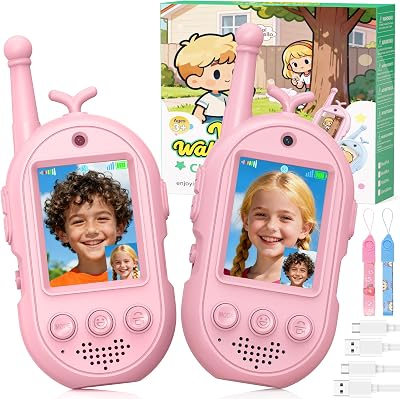 Gofunly Video Walkie Talkies for Kids-2 Pack, Kids Walkies Talkies | Rechargeable Long Range Indoor Toys with Sticker Effect for Outdoor Camping, Hiking, Birthday Gift for Boys Girls Ages 3-12
