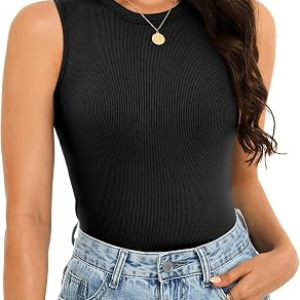 GKBK Womens Ribbed High Neck Tank Tops