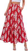 BTFBM Maxi Skirts for Women Summer Outfits Elastic High Waist A Line Boho Beach Vacation Cruise Floral Long Skirt 2026(Floral Red White Flower, Small)