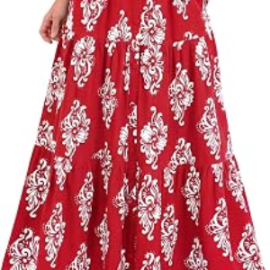 BTFBM Maxi Skirts for Women Summer Outfits Elastic High Waist A Line Boho Beach Vacation Cruise Floral Long Skirt 2026(Floral Red White Flower, Small)
