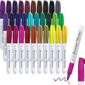 Lelix 30 Colors Permanent Markers, Fine Point, Assorted Colors, Works on Plastic,Wood,Stone,Metal and Glass for Kids Adult Coloring Doodling Marking