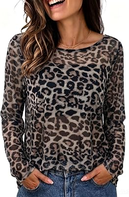 WIHOLL Long Sleeve Mesh Tops
