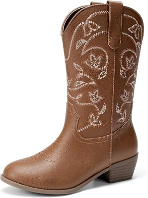 DREAM PAIRS Girls Cowboy Cowgirl Western Boots