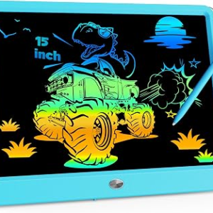 KOKODI 15 Inch LCD Writing Tablet with Anti-Lost Stylus, Erasable Doodle Board Colorful Toddler Drawing Pad, Car Travel School Games Toys for 3 4 5 6 7 8 Kids, Birthday Gift for Girls Boys Blue