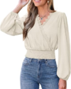PRETTYGARDEN Long Sleeve V Neck Wrap Blouse