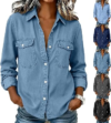 SEVMIEL Women Denim Button Down Shirts