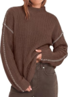 BTFBM Womens Oversized Sweaters Contrast Chunky Knit Sweater,Brown,S