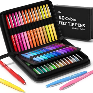 Lelix Felt Tip Pens, 40 Colored Pens with Case, Medium Point, Felt Tip Markers Pens for Journaling, Writing,Drawing, Note Taking, Planner, Perfect for Art Office and School Supplies