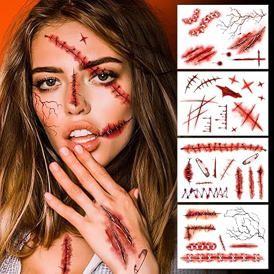 CERLAZA Halloween Zombies Fake Scars Temporary Tattoos