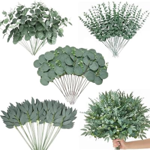 CCPANDA 120 Pcs Artificial Eucalyptus Leaves Stems Bulk