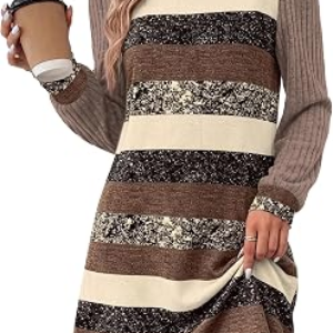 OFEEFAN Long Sleeve Sweater Dress