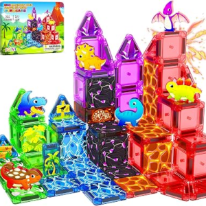 Mini Dinosaur Magnetic Tiles Travel Set for Toddlers, Magnet Toys with Case