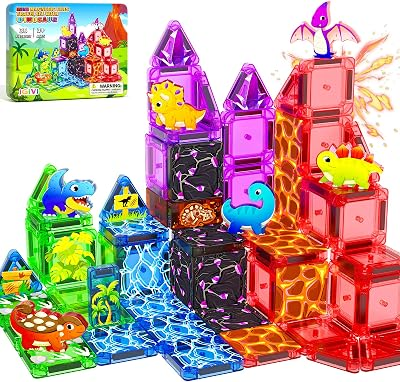 Mini Dinosaur Magnetic Tiles Travel Set for Toddlers, Magnet Toys with Case