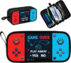 Game Controller Pencil Case for Boys Kids Teens, Large Capacity Pencil Pouch with 3 Compartments, 7 Pockets and Label Pocket for School College Office Travel (Red & Blue)