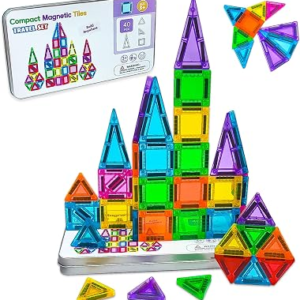 Mini Magnetic Tiles Set，40 Piece Travel Magnetic Toys for Toddlers | Travel Essentials，Toddler Plane，Road Trip And Restaurant Activities Toy for kids ages 4-8，Compact With Case