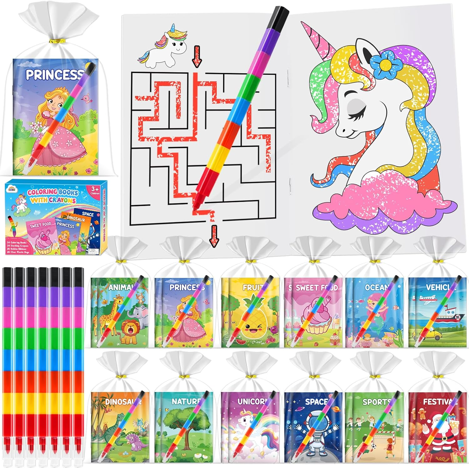 ZMLM 24 Pack Mini Coloring Books with Crayons,Party Favors for Kids 4-8