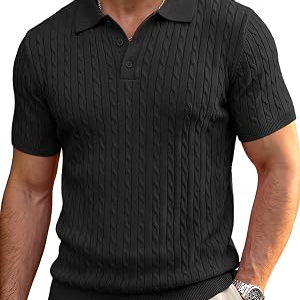 JEMLDL Mens Textured Cable-Knit Polo Shirt