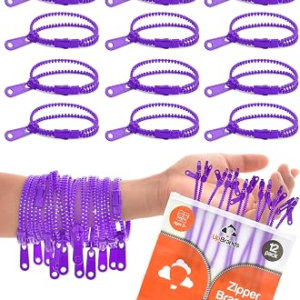 UpBrands 12-Pack Purple 7-Inch Zipper Bracelets – Fidget Party Favors for Kids, Bulk Anxiety Toys, and Stylish Accessories for Heart Day & Purple Thursday