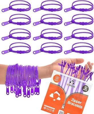 UpBrands 12-Pack Purple 7-Inch Zipper Bracelets – Fidget Party Favors for Kids, Bulk Anxiety Toys, and Stylish Accessories for Heart Day & Purple Thursday