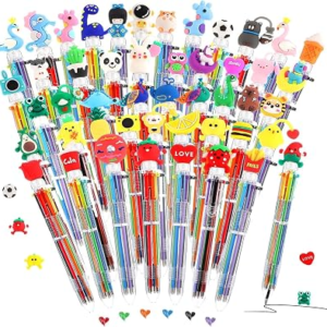BESARME 48 Pack 6-in-1 Color Ballpoint Pens For Kids and Students | Cute Novelty Toppers, Smooth Writing, Retractable Design, Assorted Styles, Classroom Rewards, Party Favors