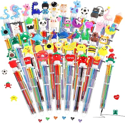 BESARME 48 Pack 6-in-1 Color Ballpoint Pens For Kids and Students | Cute Novelty Toppers, Smooth Writing, Retractable Design, Assorted Styles, Classroom Rewards, Party Favors