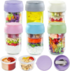 Miuyhji 6 Pack Overnight Oats Containers with Lids, Jars for Overnight Oats | Chia Pudding Jars with Lids, Chia Seed Pudding Jars with Folding Spoons & Divided Compartments for Fruit & Nuts