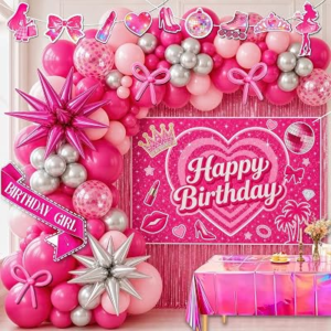 FIESTINO Pink Birthday Party Decorations for Girls 135Pcs Kit