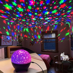 Moon Star Galaxy Projector Night Light 2 in 1 – 7 Color Gradual Change LED Ceiling Light for Bedroom, Game Room, Nursery, Kids Room Decor – Soothing Bedside Lamp, Christmas Gift for Girls Boys
