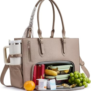 LOVEVOOK Work Tote Bag for Women with Lunch Compartment fits 15.6″ Laptop | 3-in-1 lunch work bag,giant tumbler holder,water-resitant laptop tote,handbag purse for teacher&nurse&college&travel&office