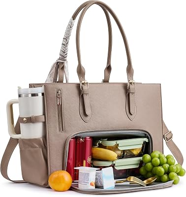LOVEVOOK Work Tote Bag for Women with Lunch Compartment fits 15.6" Laptop | 3-in-1 lunch work bag,giant tumbler holder,water-resitant laptop tote,handbag purse for teacher&nurse&college&travel&office