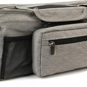 Universal Stroller Organizer, 2 Insulated Cup Holders, Grey | Stroller Caddy with Detachable Phone Bag & Shoulder Strap, Fits Most Strollers Like Uppababy, Baby Jogger, New Moms Gifts