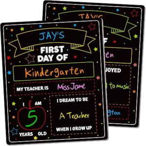 First and Last Day of School Sign, Paper Back to School Board for Pre-K | 10 X 12 IN Paper Double Sided Chalkboard, Reversible and Erasable First Day of Class Board for Memories and Milestones