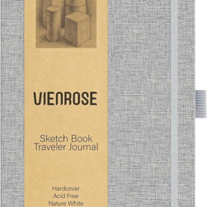Vienrose 8.7″x5.7″ Sketch Books, Linen Cover Sketching Book with 120 Acid-Free Pages, 111lb/180gsm Drawing Pad for Kids, Beginners & Professionals, Art Supplies for Adults & Students(Grey, 60 Sheets)