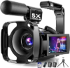 5K Video Camera Camcorder, UHD 64MP Vlogging Camera for YouTube with 3″ 270° Rotatable Touch Screen, Digital Camera with IR Night Vision, 16X Zoom/WiFi/Webcam/HD/32GB Card/2 Batteries/Microphone