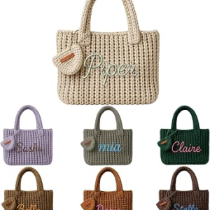 VKPOYNRO Custom Embroidered Name Crochet Tote Bag