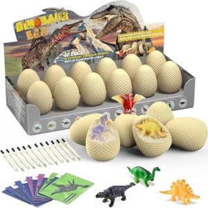 EARTH’SCODE Dinosaur Eggs Excavation Dig Kit, 12 Dino Egg with 12 Cute Unique Dinosaurs Inside Toys for Best Holiday & Birthday Archaeology Science STEM Crafts Gifts for Kids 3-12 Years Old