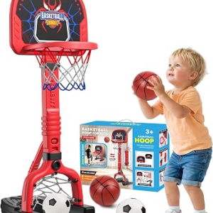 Toddler Basketball Hoop, Easy Score Baby Kids Basketball Hoop & Soccer Goal for Indoor Outdoor Play, Adjustable Height 2–4.4 ft, Birthday Gifts Spiderman Toys for Toddlers Ages 3+