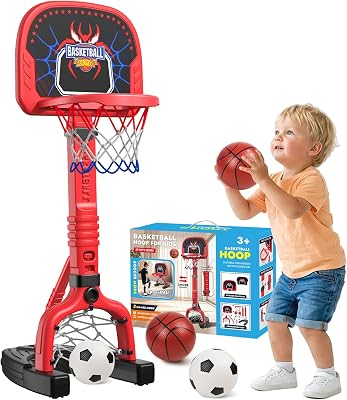 Toddler Basketball Hoop, Easy Score Baby Kids Basketball Hoop & Soccer Goal for Indoor Outdoor Play, Adjustable Height 2–4.4 ft, Birthday Gifts Spiderman Toys for Toddlers Ages 3+