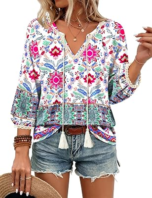 BOHOWE Womens Cotton Boho Tops