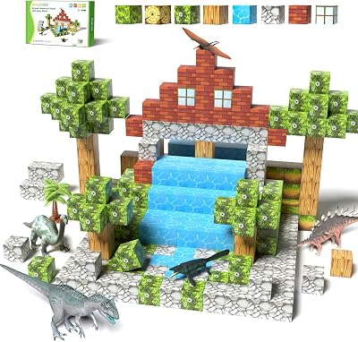 108PCS Magnetic Blocks with 6 Dinosaur Toys