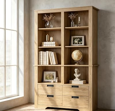 GARVEE 72" Farmhouse Bookcase with 4 Drawers
